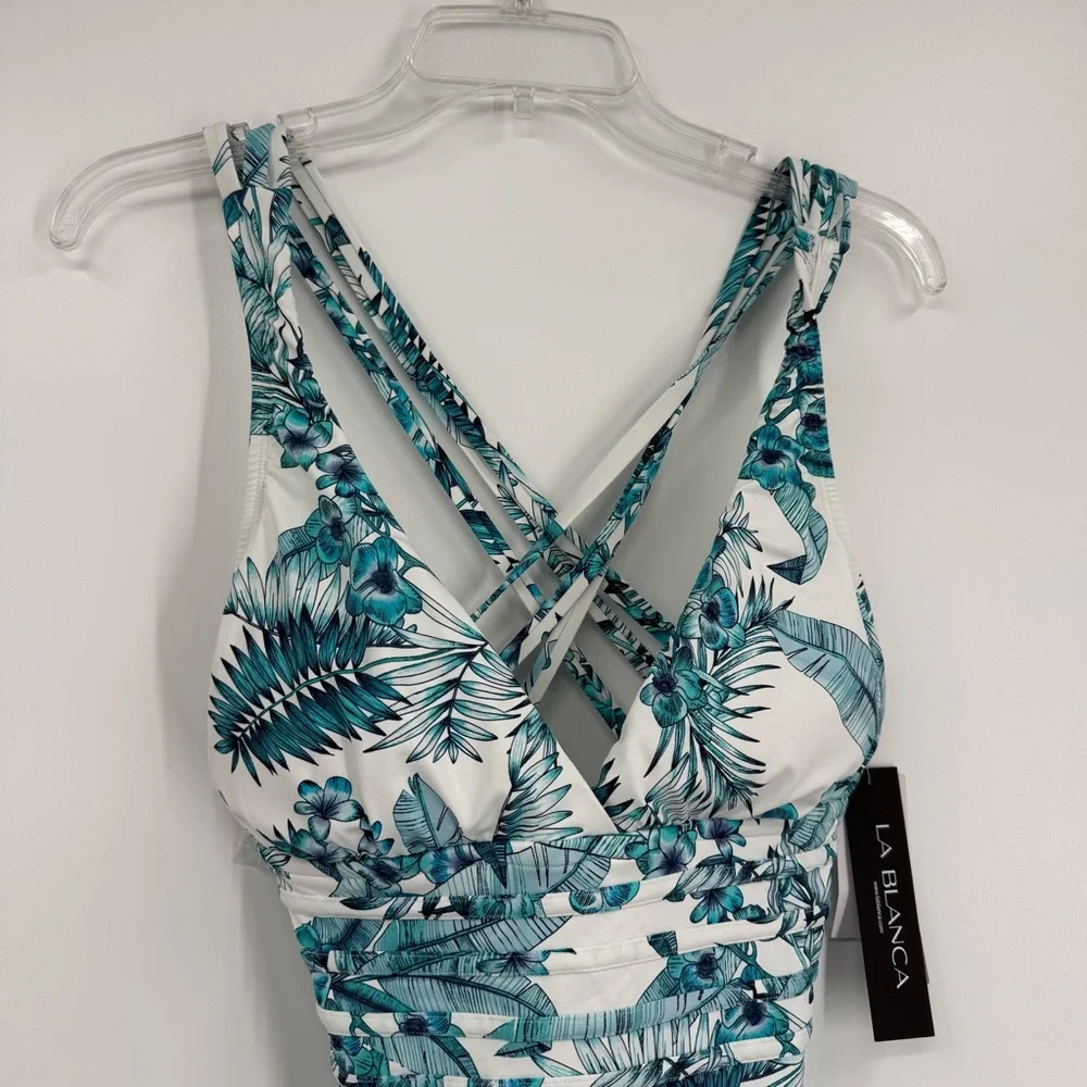 La Blanca One Piece Swimsuit Size 12 NWT Strappy Tropical Leaf Tummy Control - Picture 4 of 11